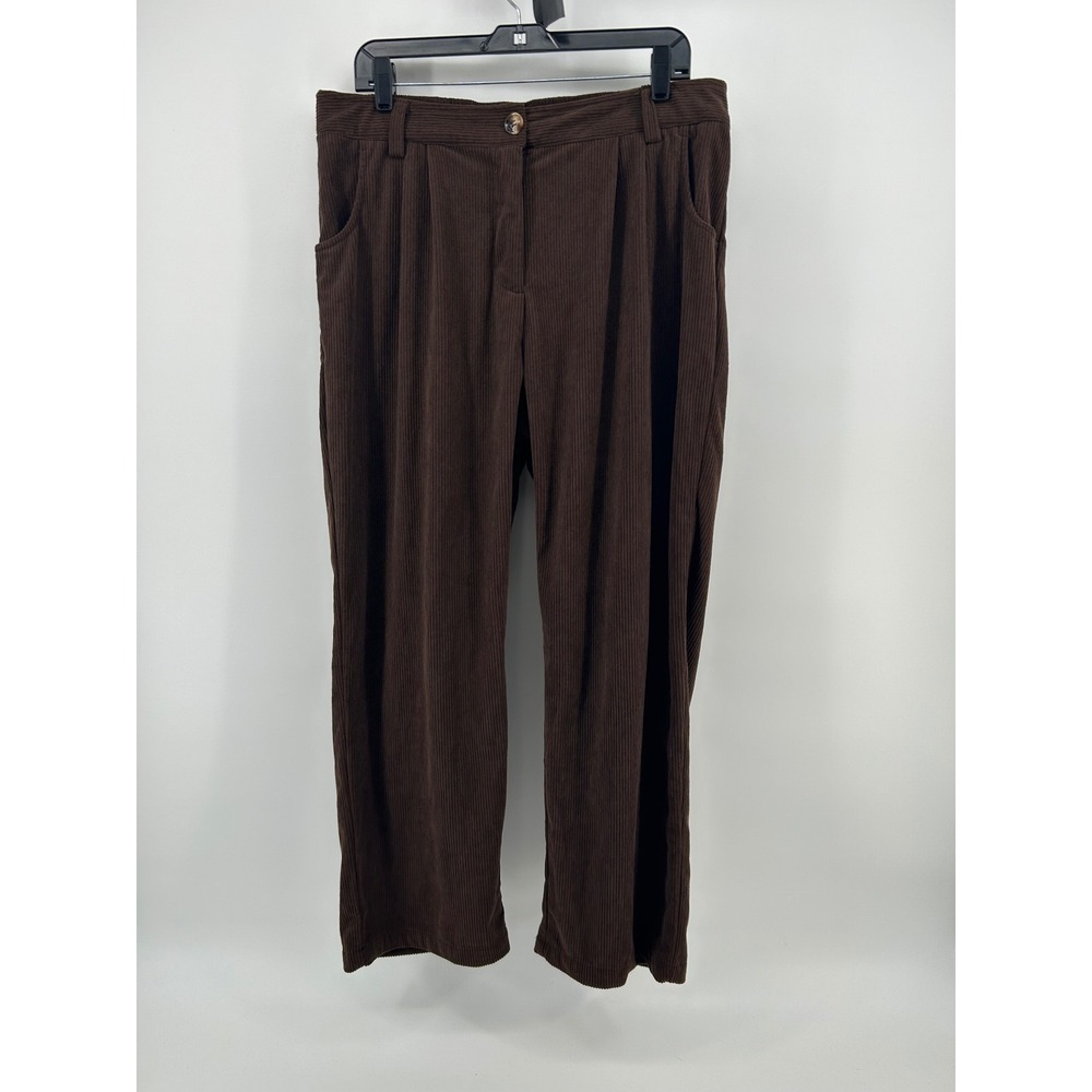 Halara Corduroy Pants Womens XL Brown Wide Leg Pleated Trousers Dark Academia